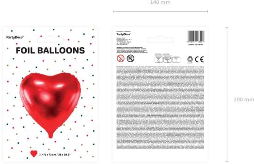 Фолиев балон PartyDeco - Сърце, 72 х 73 см.