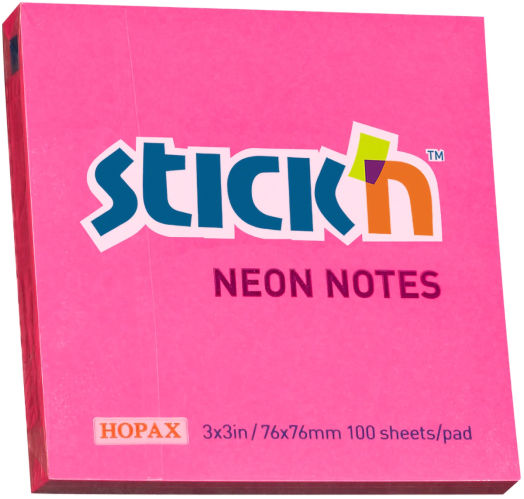 Самозалепващи неонови листчета Stick'n, магента, 76 х 76 мм, 100 бр.