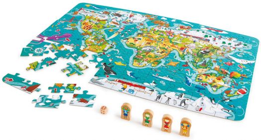 Пъзел и игра 2 в 1 Hape - Световна обиколка