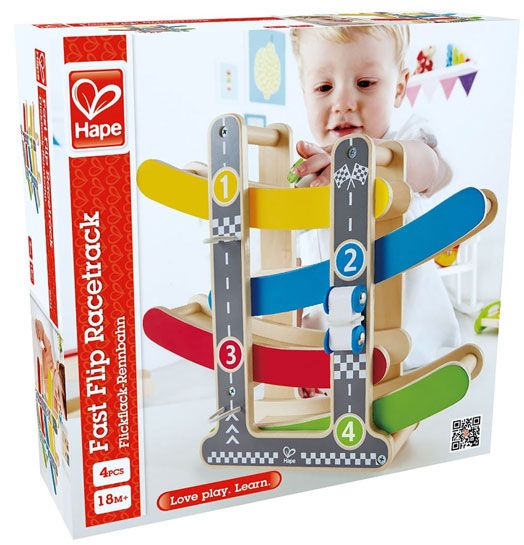 Дървена играчка Hape - Многоцветна писта с коли