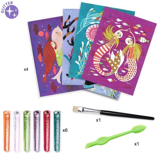 Комплект за рисуване с брокат Djeco - Mermaid