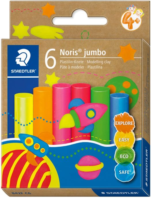 Пластилин Staedtler Noris Jumbo, 6 неонови цвята