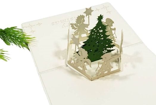 Поздравителна картичка Kiriori Елха с ангелчета