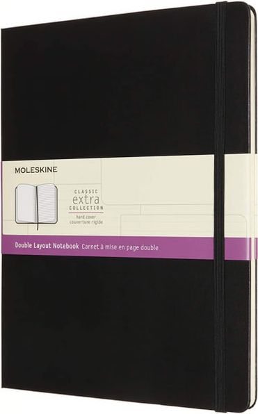 Класически черен тефтер Moleskine XL с твърди корици, комбинирани страници