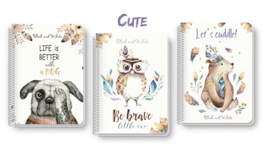 Тетрадка Black & White B5 със спирала и 3 теми, 105 листа - широки редове