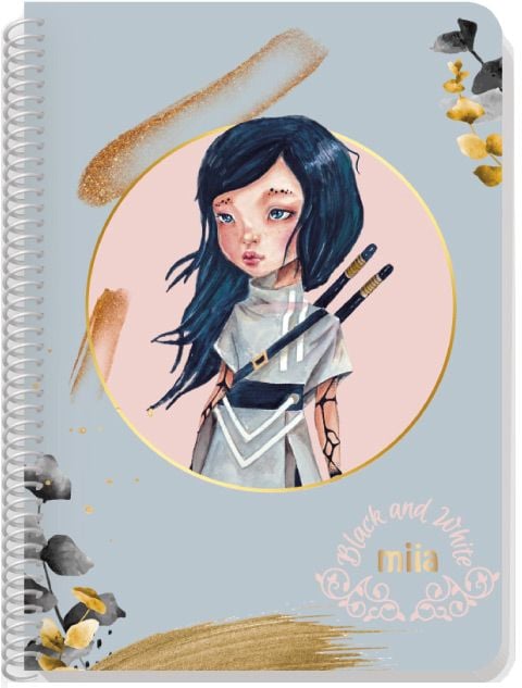 Тетрадка Black & White Miia А5 със спирала, 90 листа - широки редове