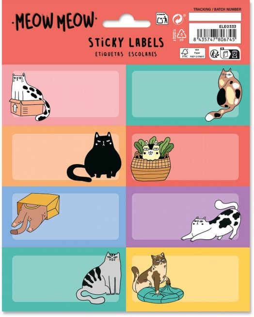 Ученически етикети Grupo Erik - Meow Meow, 16 бр.