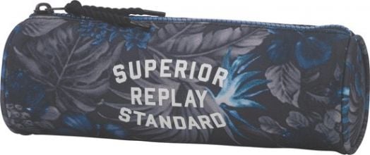 Ученически несесер Replay Blue Hibiscus / Black с цилиндрична форма