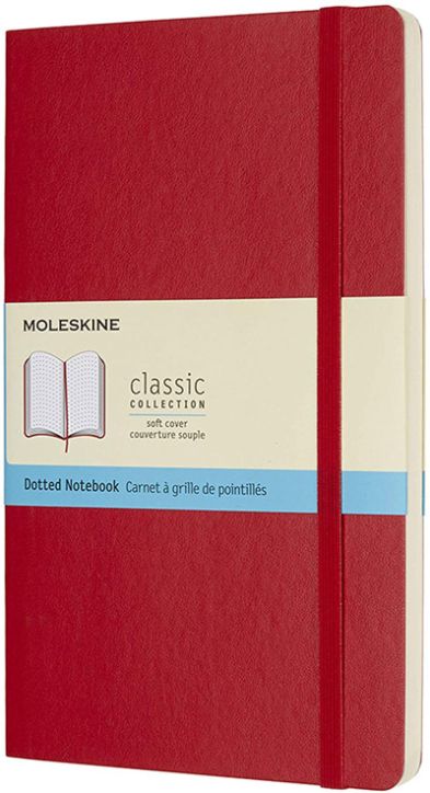 Класически червен тефтер Moleskine Scarlet Red с меки корици и страници на точки
