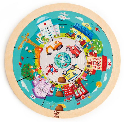 Двустранен дървен пъзел Hape - Работни места