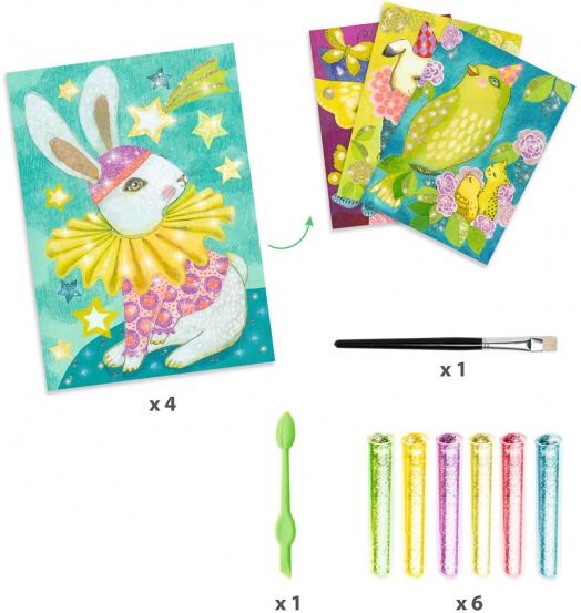 Творчески комплект Djeco: Рисуване с брокат, Карнавала на животните