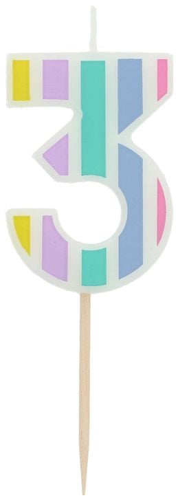 Свещ за рожден ден Folat - Цифра 3, пастел