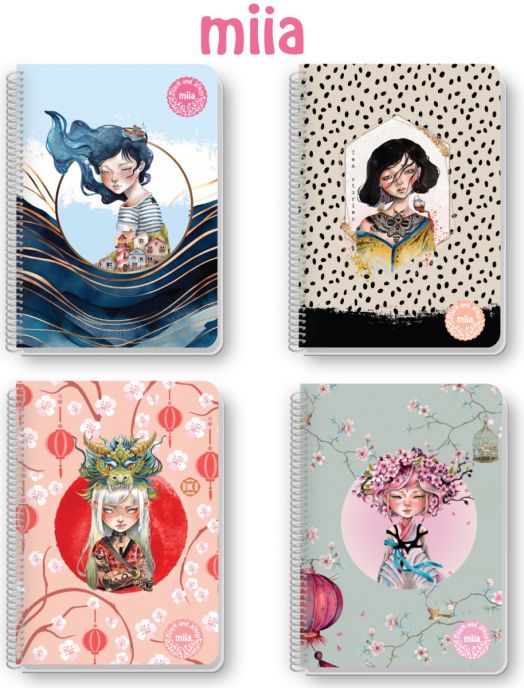 Тетрадка Black & White Miia А4 със спирала, 120 листа - широки редове