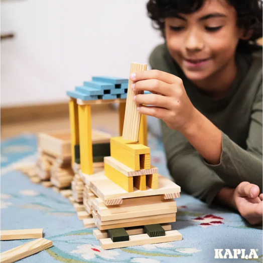 Дървен конструктор Kapla, синя кутия, 120 части