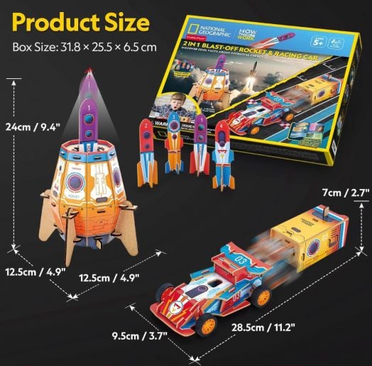 3D пъзел Cubic Fun National Geographic - ракета и състезателна кола