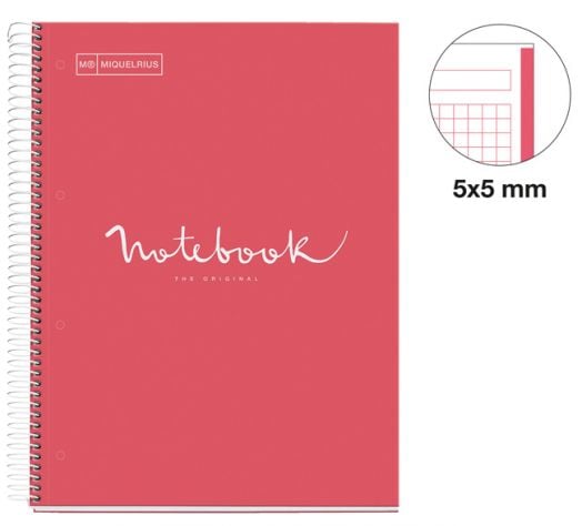 Тетрадка Miquelrius Emotions А4 със спирала, 80 листа на малки квадратчета, корал