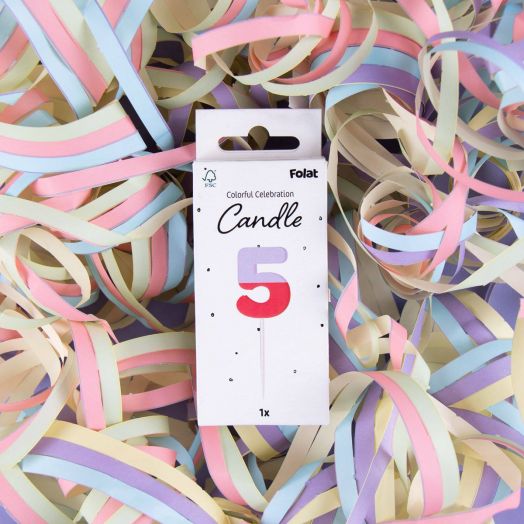 Свещ за рожден ден Folat Stripetastic - Цифра 5