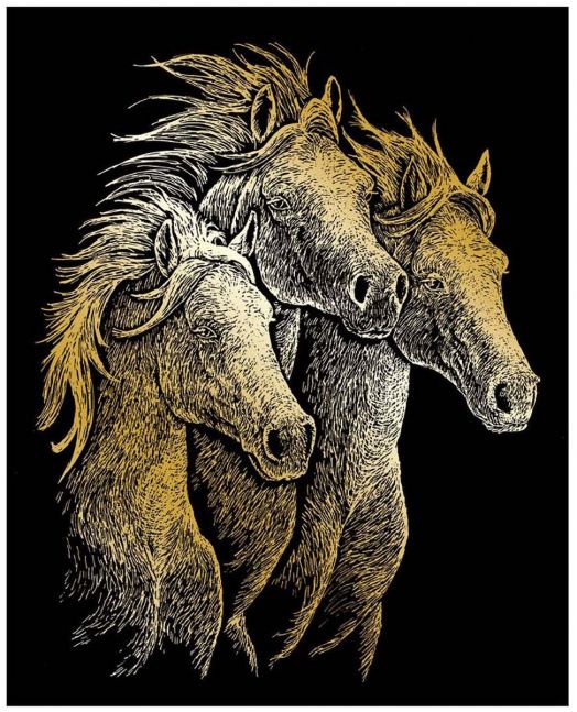 Комплект за гравиране Royal & Langnickel - Златна основа - Коне, 20 х 25 см.