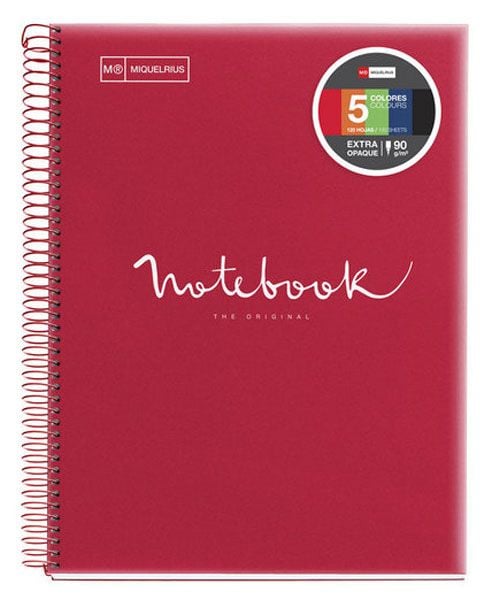 Тетрадка Miquelrius Emotions PVC А4 със спирала, 120 листа на малки квадратчета, червена