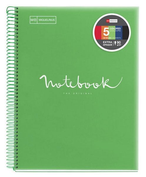 Тетрадка Miquelrius Emotions PVC А4 със спирала, 120 листа на малки квадратчета, зелена
