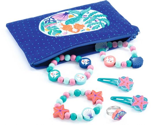 Дървени бижута в текстилно портмоне Djeco - Русалка