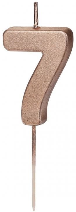 Свещ за рожден ден PartyDeco - Цифра 7, розово злато