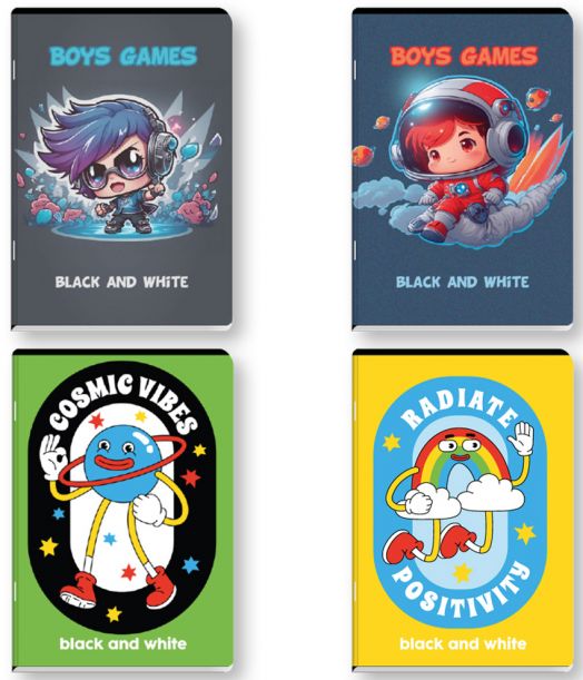 Тетрадка Black & White Boy A5, 24 листа - малки квадратчета