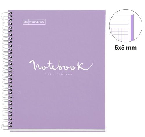Тетрадка Miquelrius Emotions A5 със спирала, 80 листа на малки квадратчета, лилава