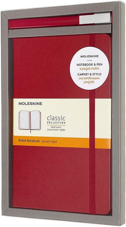 Комплект тефтер с химикалка Moleskine Classic Ruled, червен