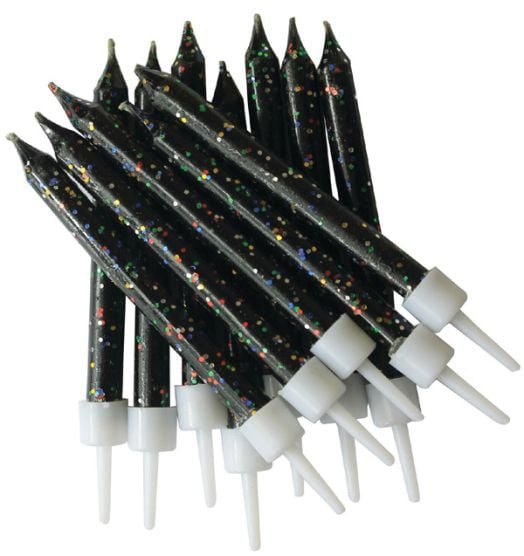 Свещички Creative Party - Черни с брокат, 12 бр.