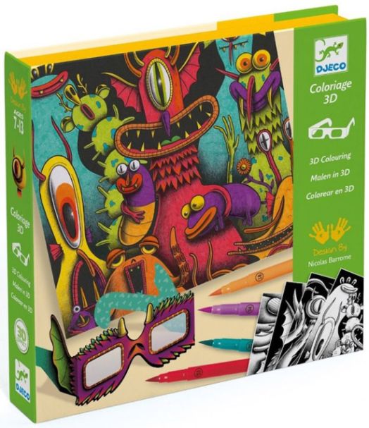 Комплект за рисуване Djeco - 3D картини Funny Freaks