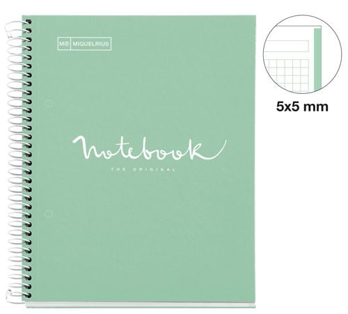 Тетрадка Miquelrius Emotions А5 със спирала, 80 листа на малки квадратчета, мента