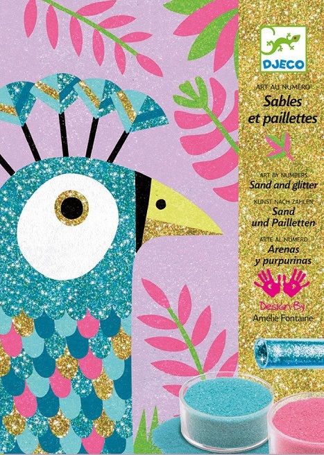 Комплект за рисуване с пясък и брокат Djeco - Dazzling Birds