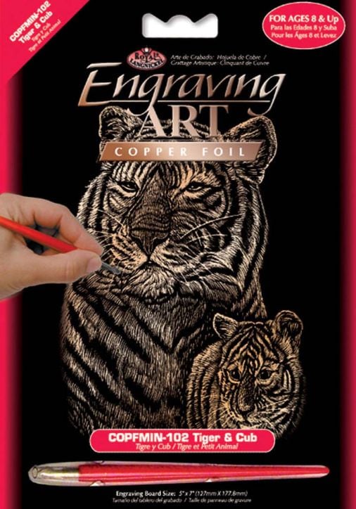 Комплект за гравиране Royal & Langnickel - Медна основа - тигри, 13 x 18 см.