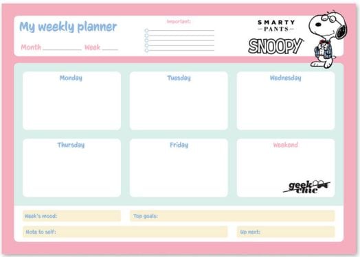 Седмичен планер - пад Snoopy А3, 52 листа