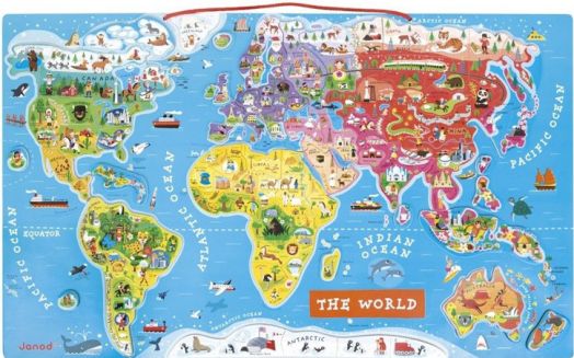 Магнитна дъска Janod - Карта на света