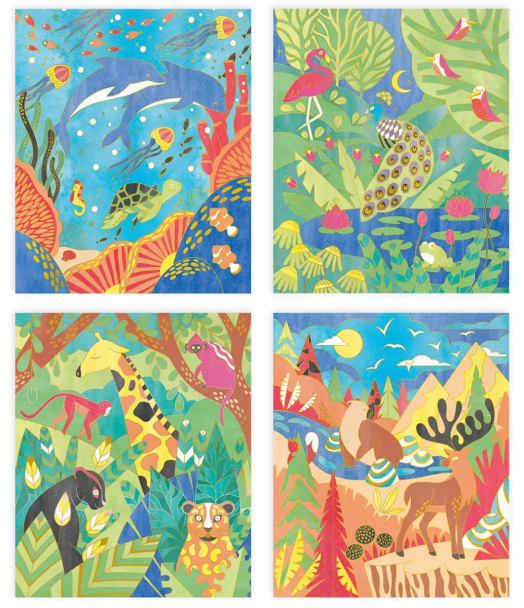 Творчески комплект Janod - Златни картини с акварел, Животни