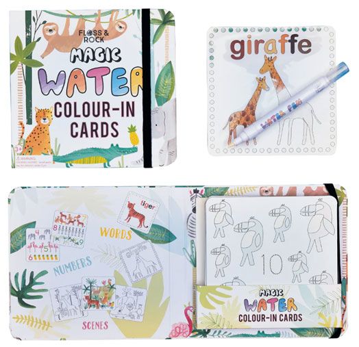 Оцветяване с вода Floss & Rock, Magic Colour-in cards, Jungle - Диви животни