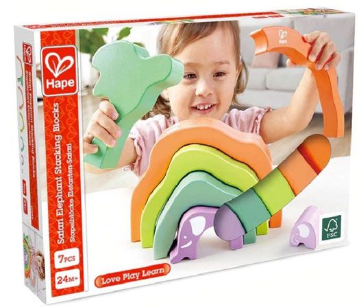 Дървен комплект Hape - Блокове за подреждане , Сафарски слон