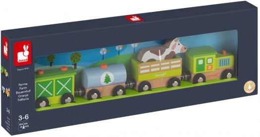 Дървена магнитна играчка Janod - Влак, ферма