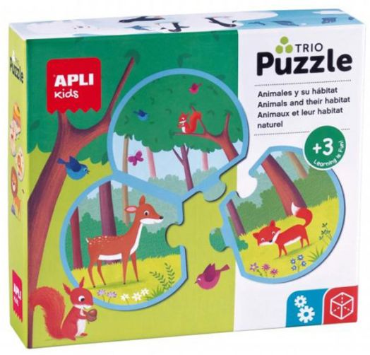 Детски пъзел Apli Kids Trio - Животните в тяхната естествена среда, 24 части