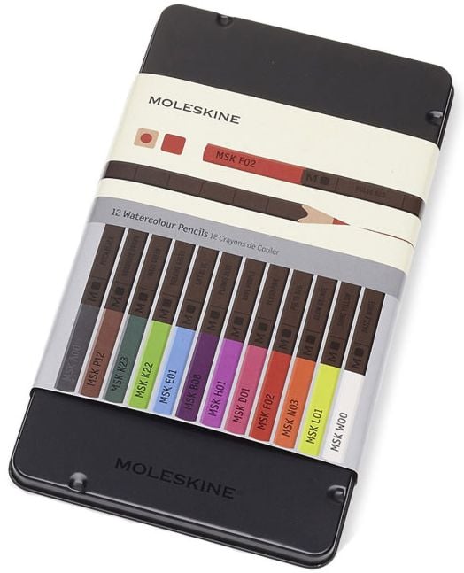 Комплект Moleskine с 12 разноцветни акварелни моливи в метална кутия