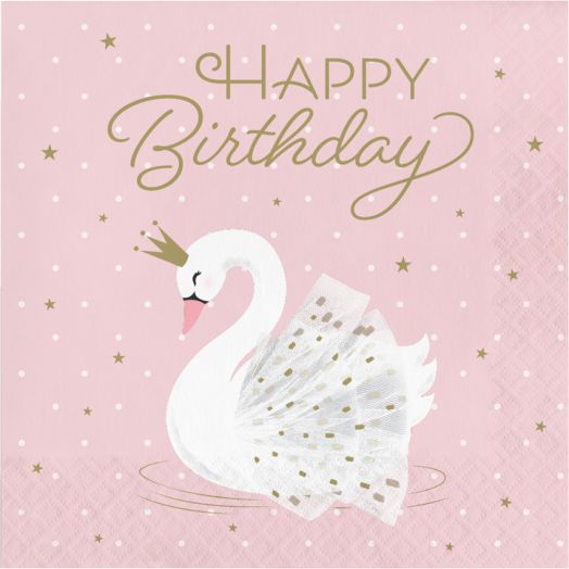 Салфетки Creative Party - Stylish Swan Happy Birthday, 16 бр.