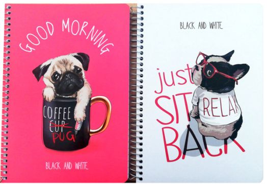 Тетрадка Black & White А5 със спирала и 3 теми, 105 листа - широки редове