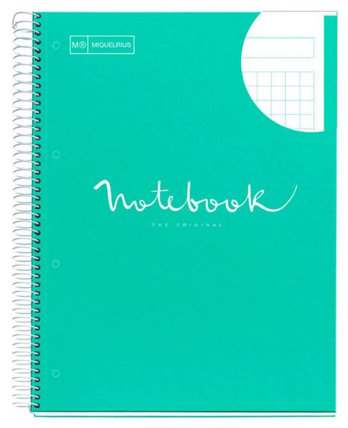 Тетрадка Miquelrius Emotions А4 със спирала, 80 листа на малки квадратчета, ментово зелена