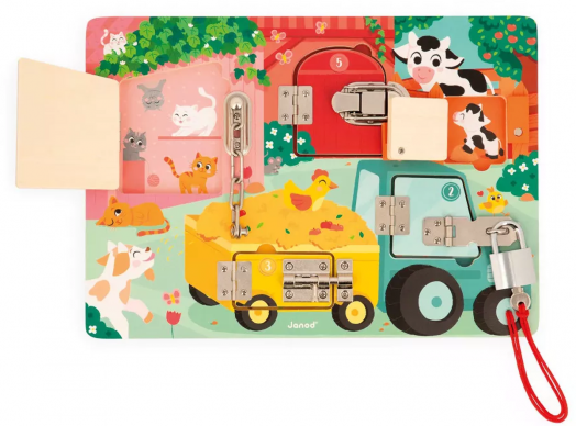 Дървена дъска с катинари Janod - Фермата