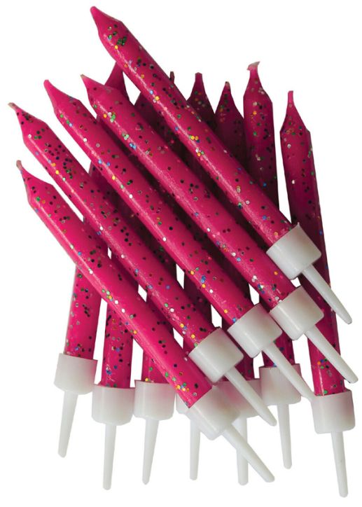 Свещички Creative Party - Ярко розови с брокат, 12 бр.