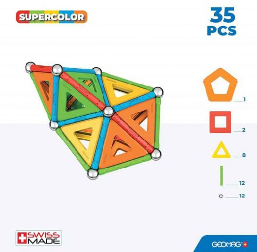 Магнитен конструктор Geomag - Supercolor Panels Recycled, 35 части