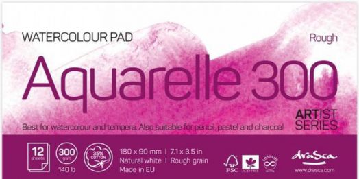 Скицник Drasca Watercolour Pad Aquarelle, 12 бели листа, 9 х 18 см.