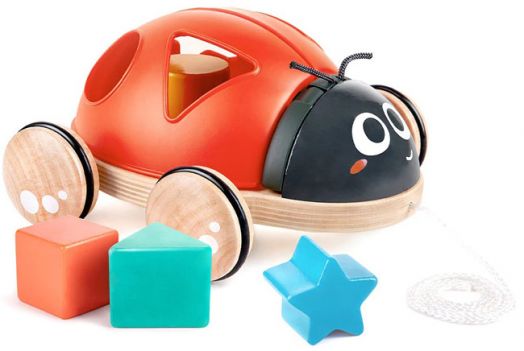 Дървена играчка за дърпане и сортиране Hape - Калинка